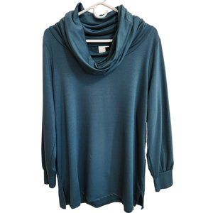 NEW Ady P Long Sleeved Teal Cowl Neck Tunic Top with Banded Cuffs Size 1X